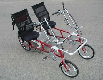 Quadribent side-by-side recumbent bike for two riders
