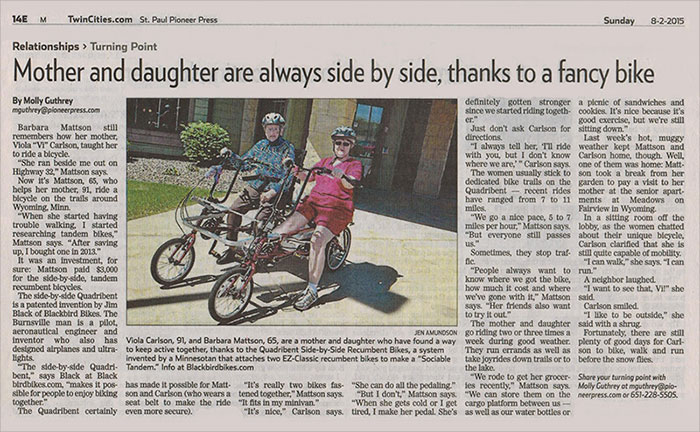 Blackbird Bikes Quadribent in St. Paul Pioneer Press news 20150802